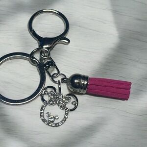 Pink Tassel Keychain with Silver Accents